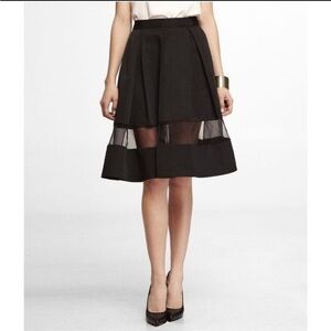 Express Black Pleated Mesh Sheer Panel A-line Skirt, Women’s Size 2